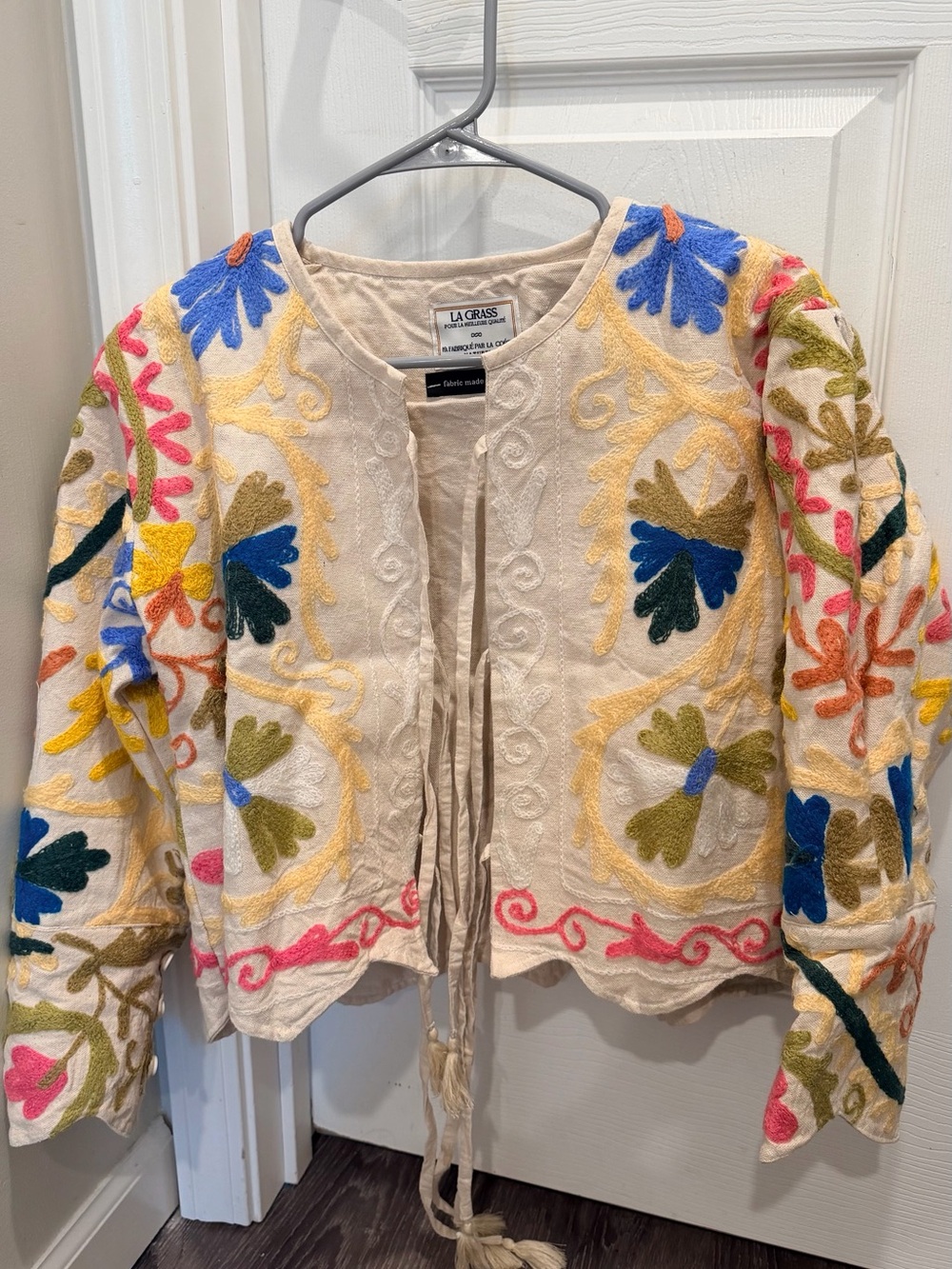 Brand new Imported Indian Suzani Hand-Embroidered Tie-Front Jacket